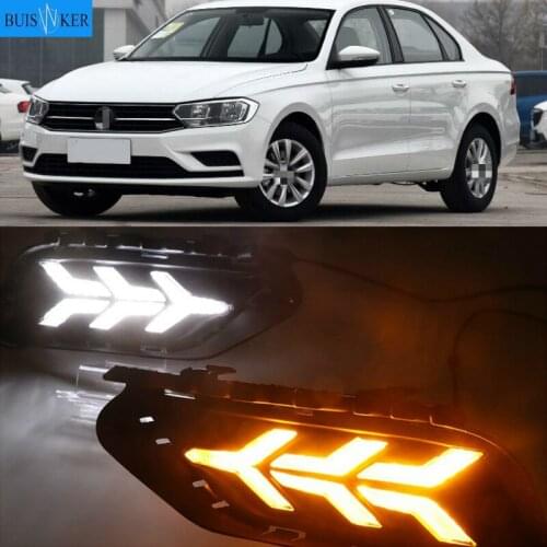 For Volkswagen Bora 2016-2018 LED DRL Daytime Running Light with Dynamic moving yellow turn signal and blue night light