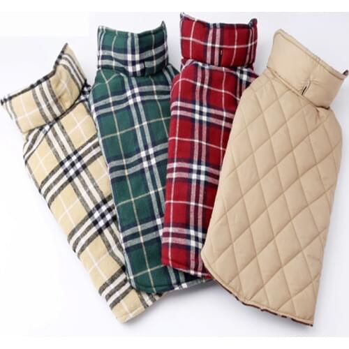 Waterproof Reversible Dog Jacket Designer Warm Plaid Winter Dog Coats Pet Clothes Elastic Small to Large Dog Clothes Winter