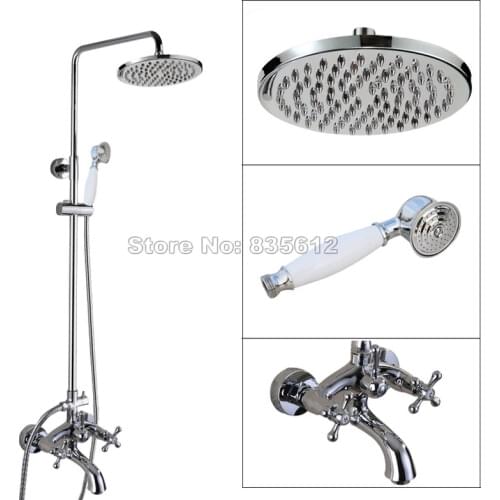 Chrome Brass Bathroom Wall Mounted Dual Handle Rain Shower Faucet Set with Clawfoot Bathtub Mixer Tap Wcy351