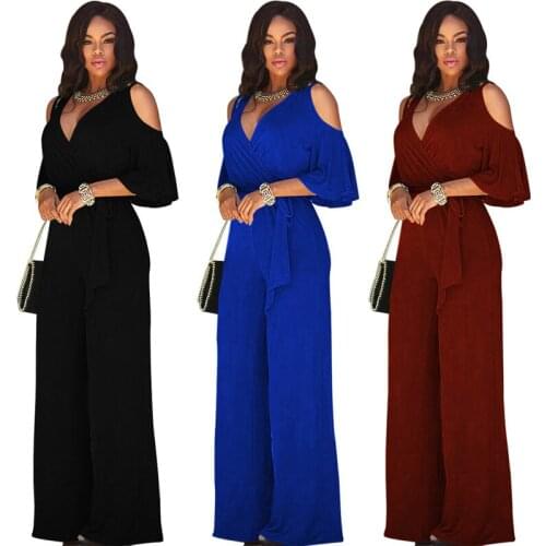 Black Loose Wide Leg jumpsuits for Women V-neck Hollow Out Short Sleeve Casual Elegant Romper Overalls Combinaison Femme