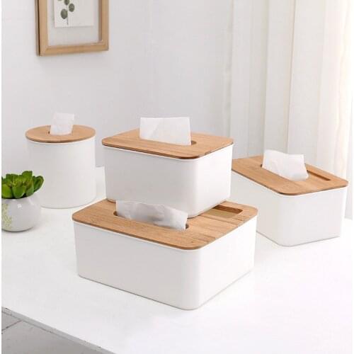 Tissue Box Wooden Paper Drawer Napkin Storage Box For Home Office Desktop Paper Towel Box With Bamboo Cover