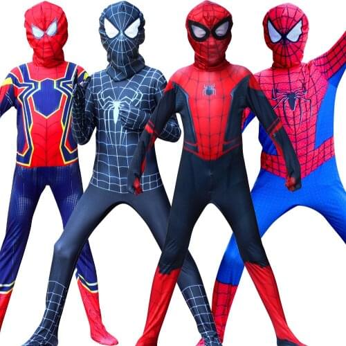 2021 Adult Spider Boys With Mask Costume Child Red Black Super Kids Heroes Suits Halloween Tight Bodysuit Dress