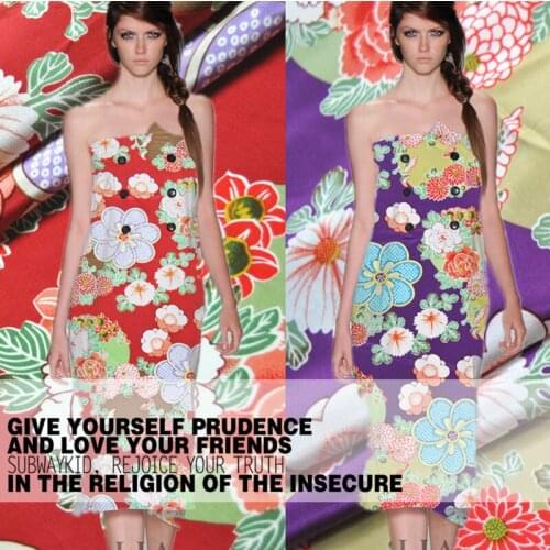 LEO&LIN Purple background spring summer 100% silk crepe de chine good quality impervious ethnic color collar dress fabrics