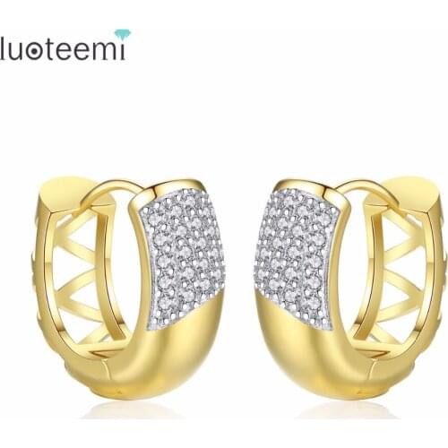 LUOTEEMI Micro Setting Cubic Zirconia Hoop Circle Earring Round Shape Hollow For Party Women Gold Color Brincos Bijoux Jewelry