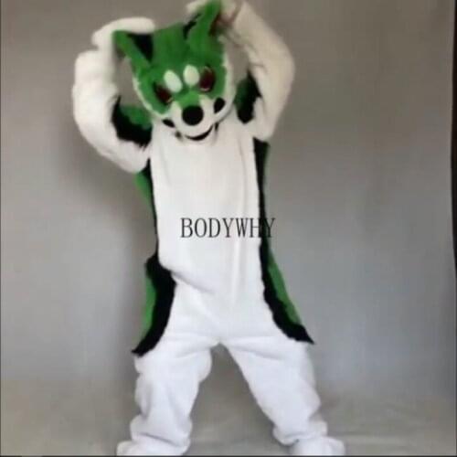 Long Fur Fox Dog Mascot Costume Xmas Green Furry Suits Party Game Fursuit Cartoon Dress Outfits Carnival Halloween Ad Clothes