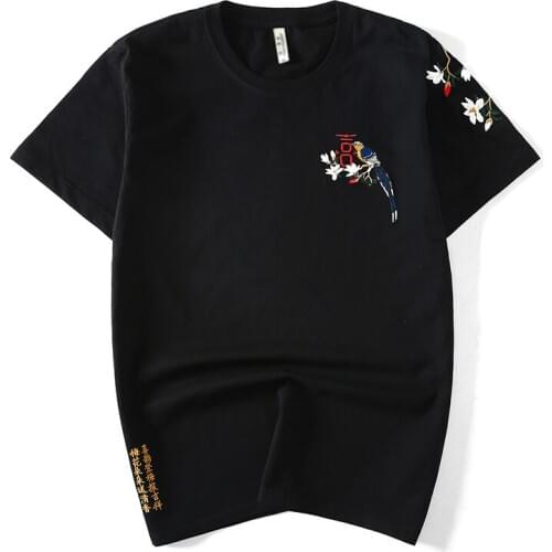 Mens Large Size Stretch T-shirts Tide Brand Embroidery Rose Short Sleeve T-shirt For Men Fashion Designer Black and White Tops