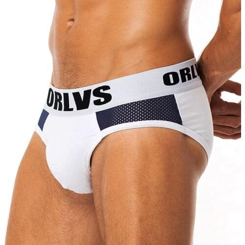 ORLVS Brand 50PC/LOT Wholesale Quick Dry Sexy Gay Briefs Men Underwear Breathable Comfortable Underpants Cotton Mesh Men Briefs
