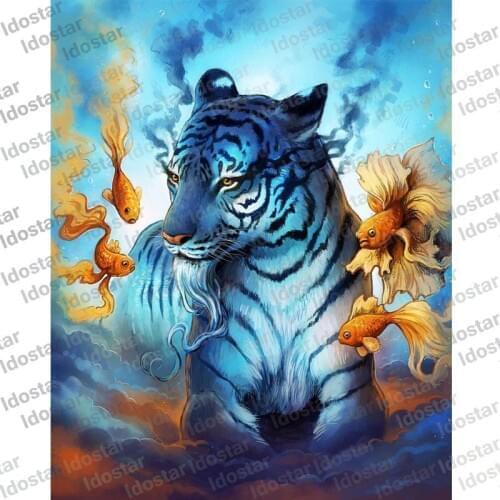 40x50cm Tiger Golden Fish Diy Frame Picture Oil Painting By Numbers Animals Canvas Acrylic Painting Wall Home decoration