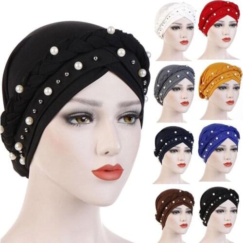 2021 New Style Milk Silk White Pearl Pullover Cap Monochrome White Cap Woven Pullover Cap Muslim Pearl R0U0