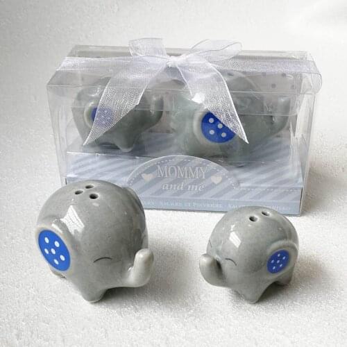 Wholesale 100pcs(50sets)/lot blue ceramic elephant salt and pepper shakers baby showers favors baptism gifts for boy