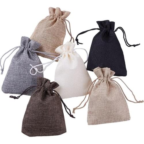 Pandahall Mixed Color Burlap Packing Pouches Drawstring Bags for Jewelry Packing12x9cm 14x10cm 25-30pcs