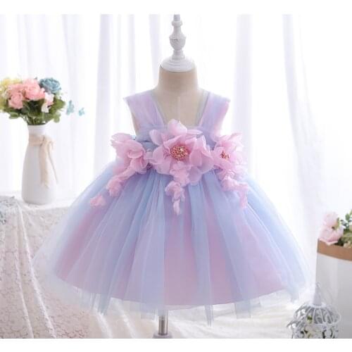 Baby Girls Birthday Dress for Toddler Flowers Applique Princess Party Gown Vestido Clothes Xmas Dress