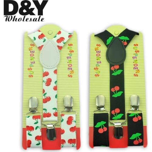 Boys/Girls Shirt Suspenders For Trousers "Cherry" Pattern Kids Suspender 2 Colors Mix Elastic Slim Y-Back Suspender Braces