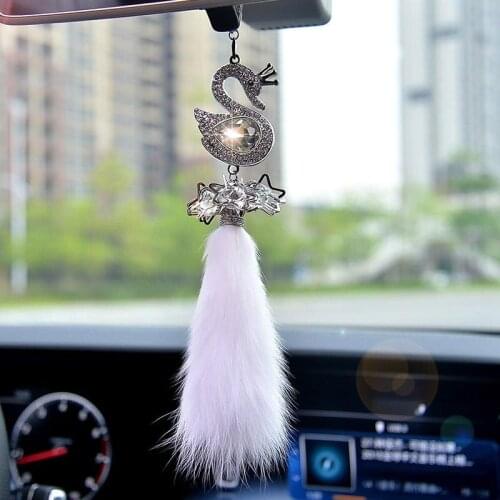 Fur pompom ball plated bowknot pearl swan Car Pendan l Rear view mirror Christmas lady Handbag car charm Pendant