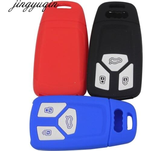 Jingyuqin Skin Silicone Car Key Fob Cover for Audi A4 4m 8s allroad B9 Q5 Q7 TT TTS 3BTN Remote Keyless Rubber Protect Case