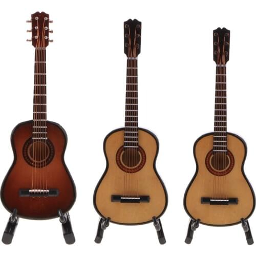 Tooyful Exquisite Wooden Miniature Guitar Mini Musical Instrument Model Studio Office Home Deocration