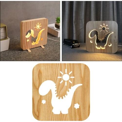 Creative 3D Animal Wooden Night Light Hollow Dinosaur Shape LED Table Lights with USB Home Bedroom Decor Nightlight Bedside Lamp