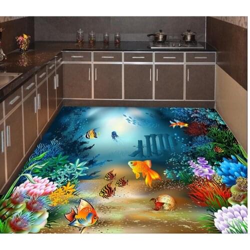 Home Decoration 3D underwater world of tropical fish paintings affixed to the floor Waterproof tape PVC flooring wear