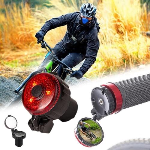 Bicycle Handlebar End Light Rearview Mirror Adjustable Bike With Mountain Bike Mirror Warning Light Rotate Bicycle Accessories
