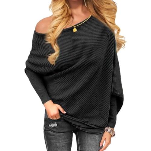Women Sexy Off Batwing Sleeve Sweater Pullovers Long Sleeve Knitted One Shoulder Spring Autumn