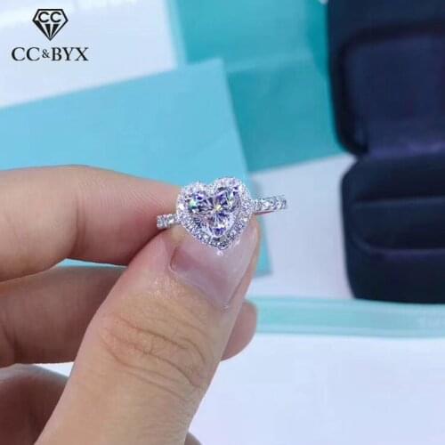CC Heart Rings For Women Silver Cubic Zirconia Simple Ring Bridal Wedding Engagement Jewelry Temperament Anel Loves Gift CC829
