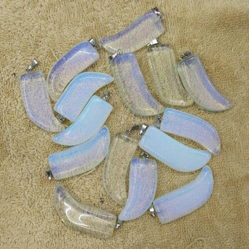 2016 fahion high quality opal stone ox horn charms pendants fit necklace jewelry making 12pcs/lot Wholesale free shipping