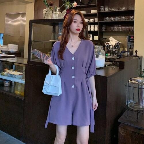 2021 Summer Thin Women V-neck Sexy Jumpsuits Solid Color Short Length Pants Waistband Slim Body Ladies Party Overall Outfit 3XL