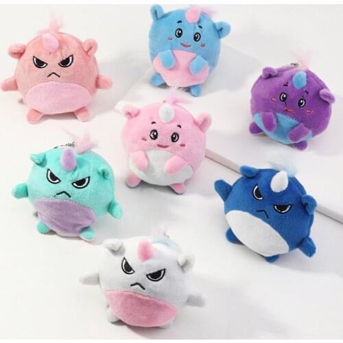 2021 Cute Fun Reversible Unicorn Keyring Candy Cotton Fabric Animal Crossing Keychain School Bag Key Chain Ring for Women Girls