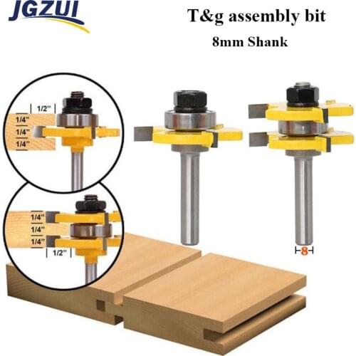 8mm Shanks Router Bit Milling Cutter Tongue & Groove Joint Assembly Bit Sets 3/4" Stock Wood Cutter Woodworking Milling Tool