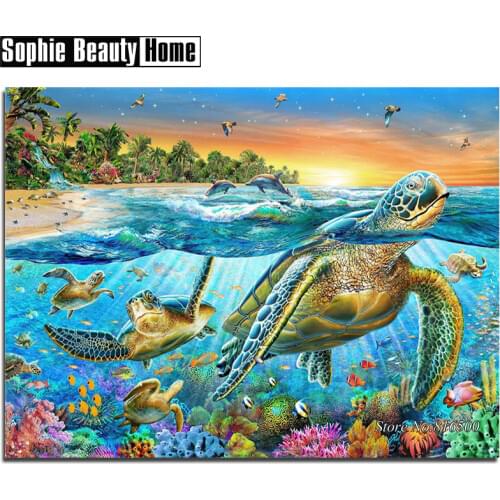 Diy 5D Diamond Painting Cross Stitch Turtle Fish In the Sea Diamond Embroidery Patterns Full Drill Mosaic Home Decor Art 187049