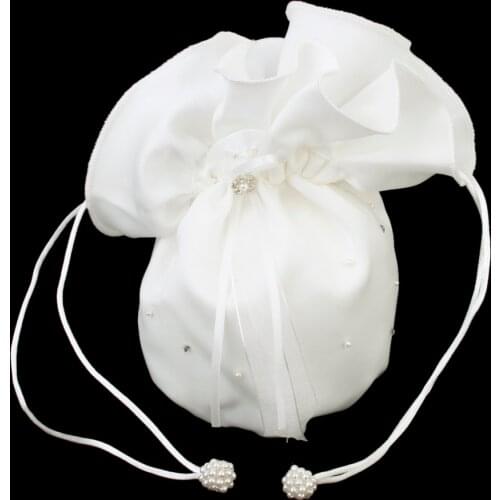 /White Satin Bride Dolly Bag Bridesmaid Wedding Party Flower Girl Handbag