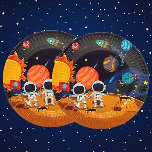 Party Supplies 48pcs 7 Inch Astronaut Spaceship Solar Space Theme Decoration Disposable Tableware Paper Dessert Plate Dish