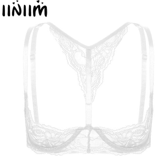 Women Female Lace Sexy Bare Breast Unlined Bra Tops Adjustable Shoulder Straps Sleeveless Lingerie Underwear for Evening Parties