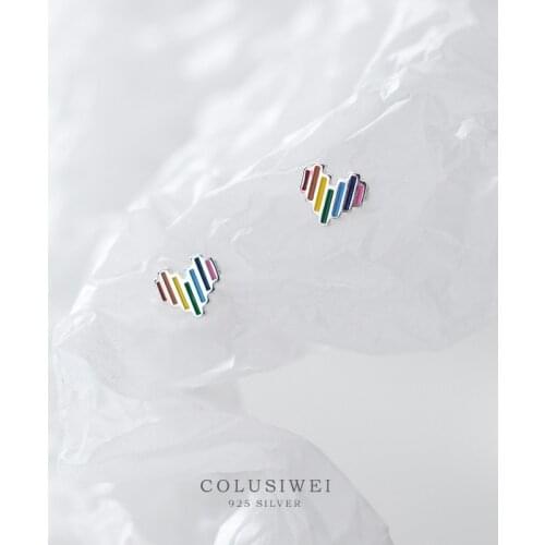 Colusiwei Colorful Heart Stud Earrings for Women Authentic 925 Sterling Silver Fashion Rainbow Ears Kids Girls Gift Jewelry