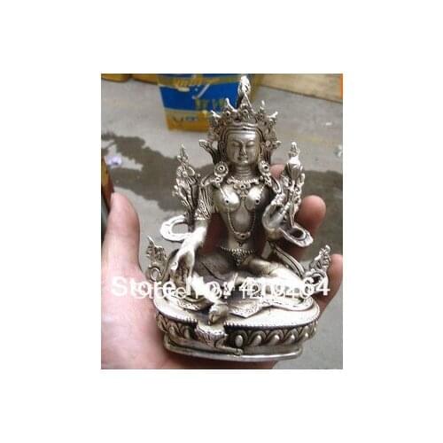 Elegant oblation Hight 15CM Green Tara Buddha silver statue