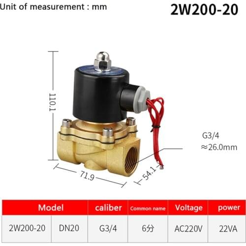 DN20 3/4"Solenoid Valve 12V 24V 220V Copper Valve Body Copper Coil Oil Pneumatic Water Oil Helium Valve For Water Oil Helium Gas