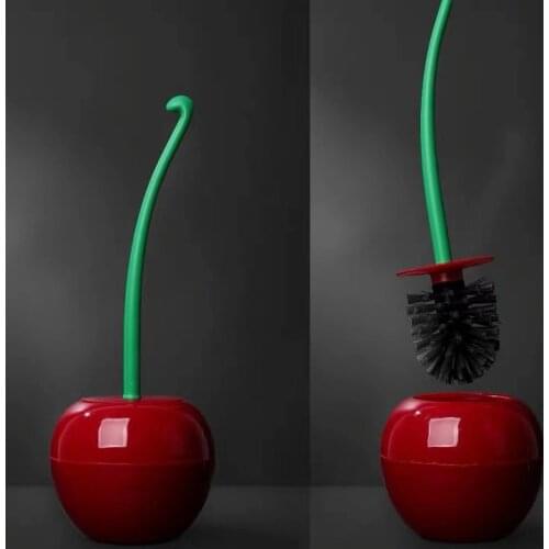 1Pc Toilet Brush Cherry Shape Toilet Brushes Holder Thick Brush Head Non-slip Handle Strong Detergency Bathroom Accessories Sets