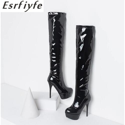 ESRFIYFE 2019 New Plus Size 32-46 Fashion Over Knee Thigh High Boots Women Autumn Sexy Thin High Heels Platform Women Shoes