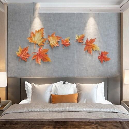 European Fengshui Home Livingroom Wall Hanging Resin Maple Leaf Wall Mural Crafts Porch Sofa Background Wall Sticker Decoration