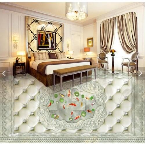 Custom photo floor wallpaper marble fish 3d waterproof floor Custom Photo self-adhesive PVC 3D floor Home Decoration