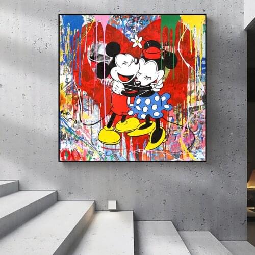 Disney Graffiti Art Mickey Mouse Hug Canvas Paintings on The Wall Art Pictures Posters and Prints for Kids Bedroom Decor