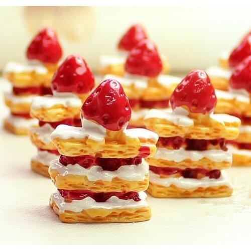 Tanduzi 20PCS Kawaii Miniatures Mille-feuille Artificial Cake Fake Food Resin Strawberry Cake Cabochon Scrapbooking Diy Hair