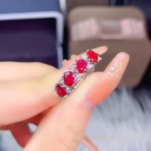 Natural New Burning Ruby Gemstone Fashion Ring for Women Real 925 Sterling Silver Fine Jewelry
