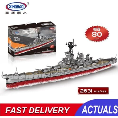 XingBao Moc Military Series Missouri Battleship Building Blocks Model Army War Missile Destroyer bricks toys Ship for boys adult