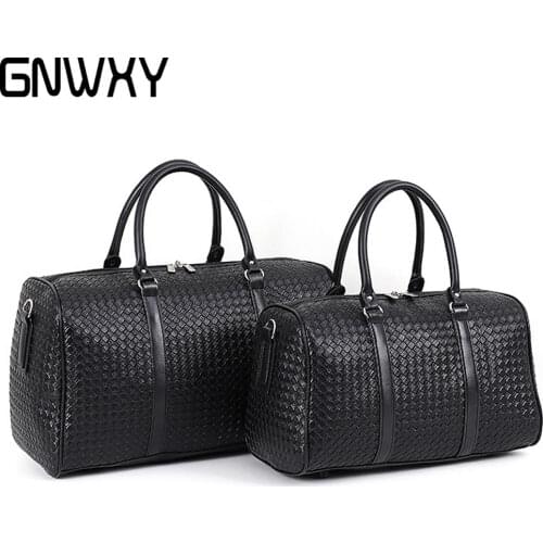 GNWXY Fashion New Woven Travel Bag Large Capacity Black PU Leather Short Trip Luggage Bags Multifunctional Training Bag