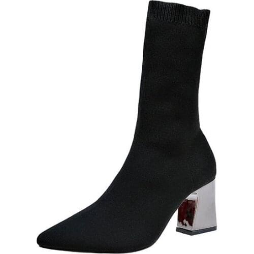 Fashion socks boots womens 2021 popular new European and American high-heeled and knitted elastic boots big size womens boots