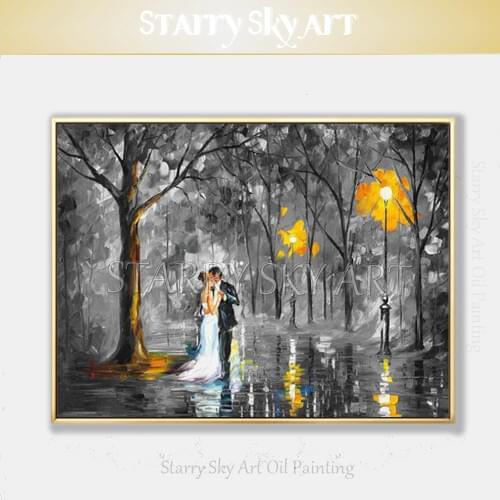 Fashion Wall Art Hand-painted High Quality Black and White Colors Wedding Art Knife Painting Textured Knife Wedding Oil Painting