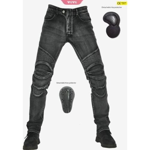 Mens Motorcycle Jeans Multi-pocket Zipper Cycling Pants Safe Breathable Protective Lining With Padded Gray