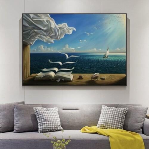 Wall Art Sea Waves Book Landscape Canvas Paintings By Salvador Dali Wall Posters AndPrint Cuadros Pictures for Home Decoration