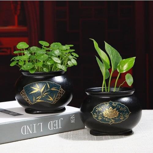 Non-Porous Narcissus Copper Coin Grass Special Hydroponic Flower Pot Ceramic Indoor Desktop Green Radish Water Pot Household